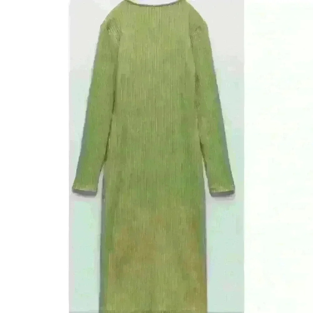 Zara Women’s Olive Green Ribbed Button-Front Midi Dress - Picture 5 of 13